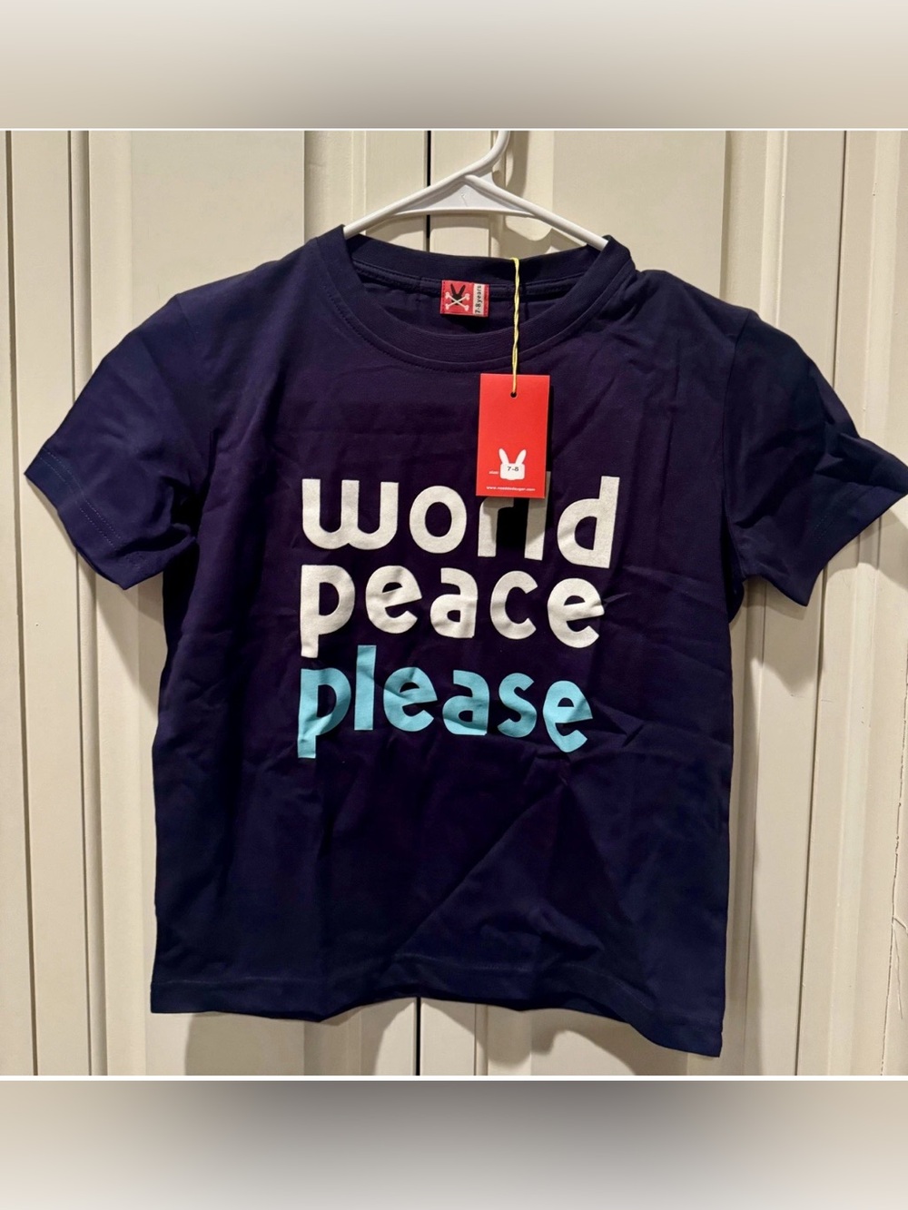 No Added Sugar Navy Tee “ World Peace Please” Short Sleeve Tee - Kids 7/8 - NWT
